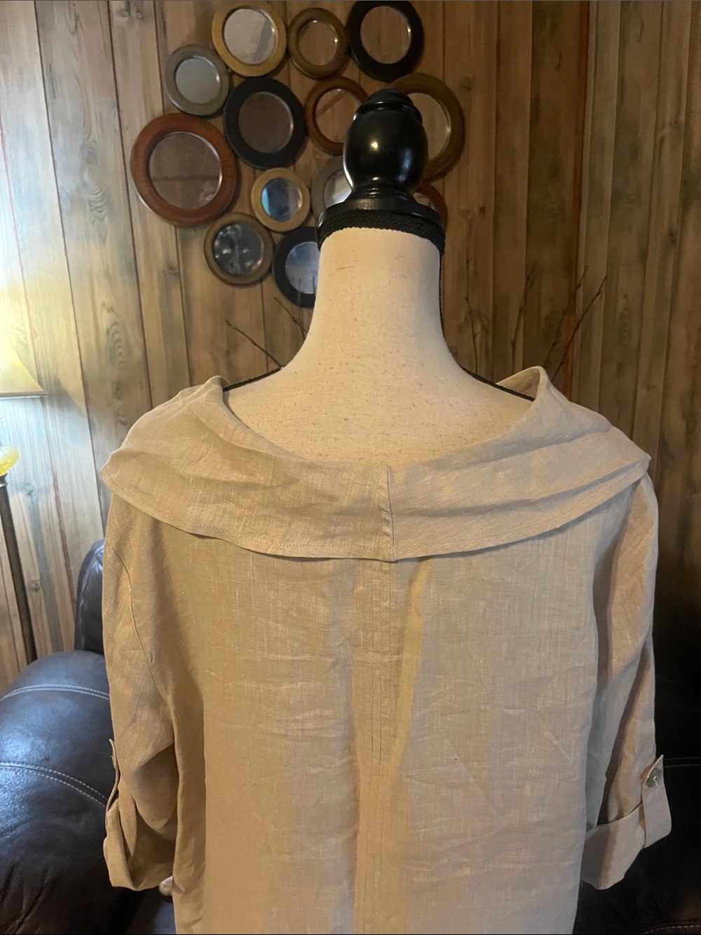 Ali Miles Beige Linen Draped Cowl Neck Tunic Top Lagenlook Boho Artisan European - Picture 6 of 9